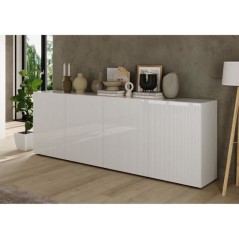 Buffet - RICCIONE - Blanc laqué brillant - 4 portes - 241 x 42 x 84 c