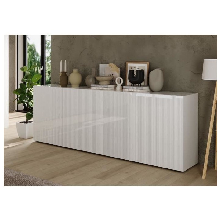 Buffet - RICCIONE - Blanc laqué brillant - 4 portes - 241 x 42 x 84 cm