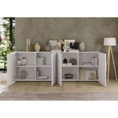 Buffet - RICCIONE - Blanc laqué brillant - 4 portes - 241 x 42 x 84 c