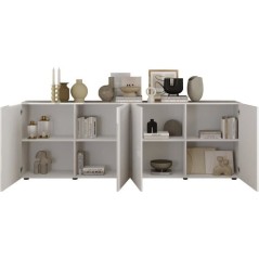 Buffet - RICCIONE - Blanc laqué brillant - 4 portes - 241 x 42 x 84 c