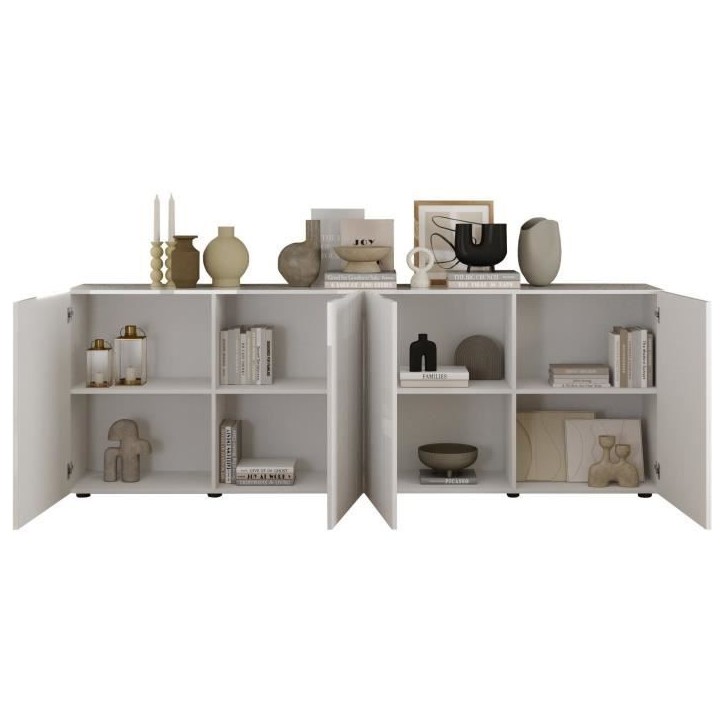 Buffet - RICCIONE - Blanc laqué brillant - 4 portes - 241 x 42 x 84 cm