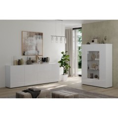 Buffet - RICCIONE - Blanc laqué brillant - 4 portes - 241 x 42 x 84 c