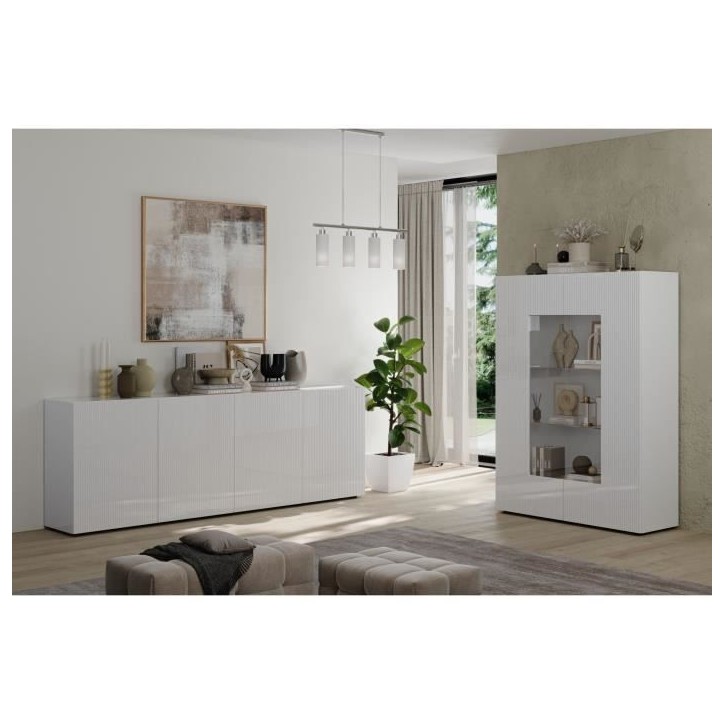 Buffet - RICCIONE - Blanc laqué brillant - 4 portes - 241 x 42 x 84 cm
