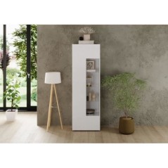 Vitrine - RICCIONE - Blanc laqué brillant - 1 porte en verre - 60 x 42 x 186 cm