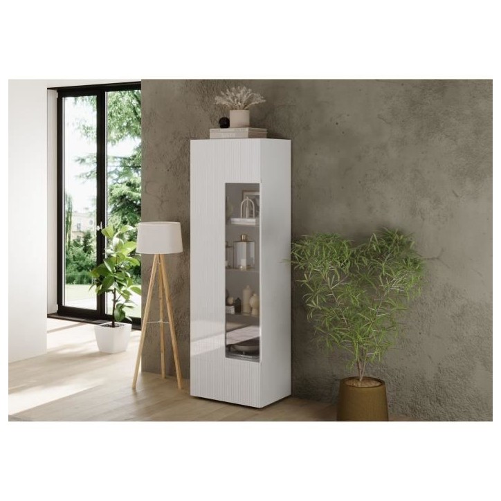 Vitrine - RICCIONE - Blanc laqué brillant - 1 porte en verre - 60 x 42 x 186 cm Vitrine - RICCIONE - Blanc laqué brillant - 1 porte en verre - 60 x 42 x 186 cm