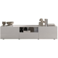 Meuble TV - RICCIONE - Blanc laqué brillant - 2 portes - 1 tiroir - 1
