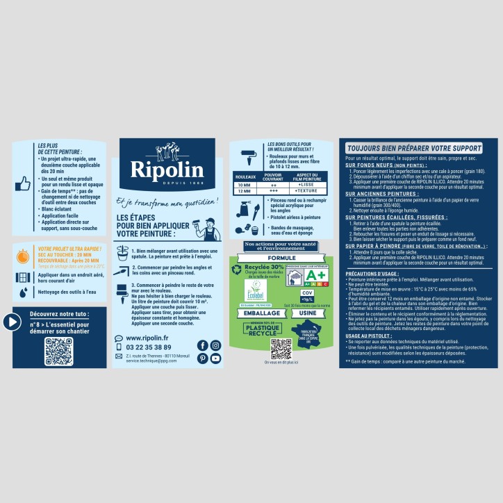 Peinture murs et plafonds - Blanc - Mat - RIPOLIN - Illico - 3 L Peinture murs et plafonds - Blanc - Mat - RIPOLIN - Illico - 3 L
