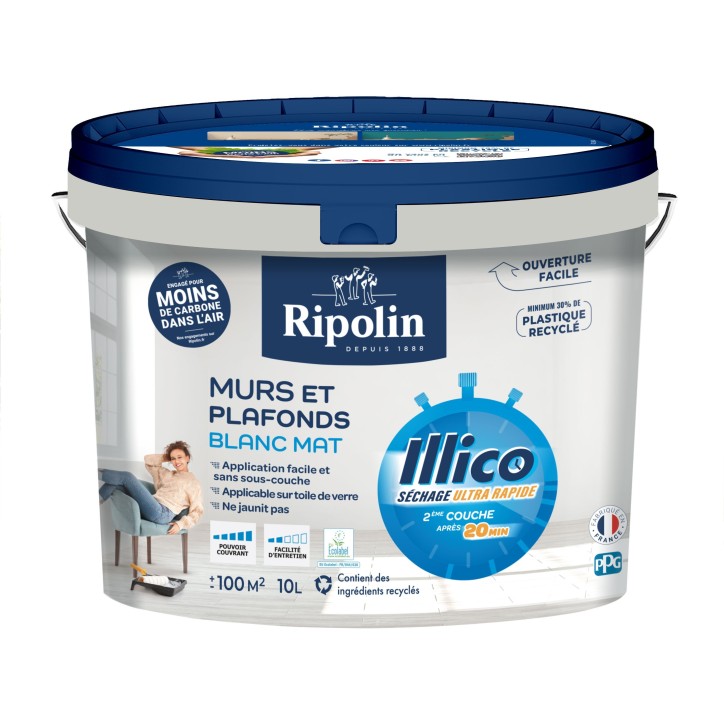 Peinture murs et plafonds - Blanc - Mat - RIPOLIN - Illico - 10 L Peinture murs et plafonds - Blanc - Mat - RIPOLIN - Illico - 10 L