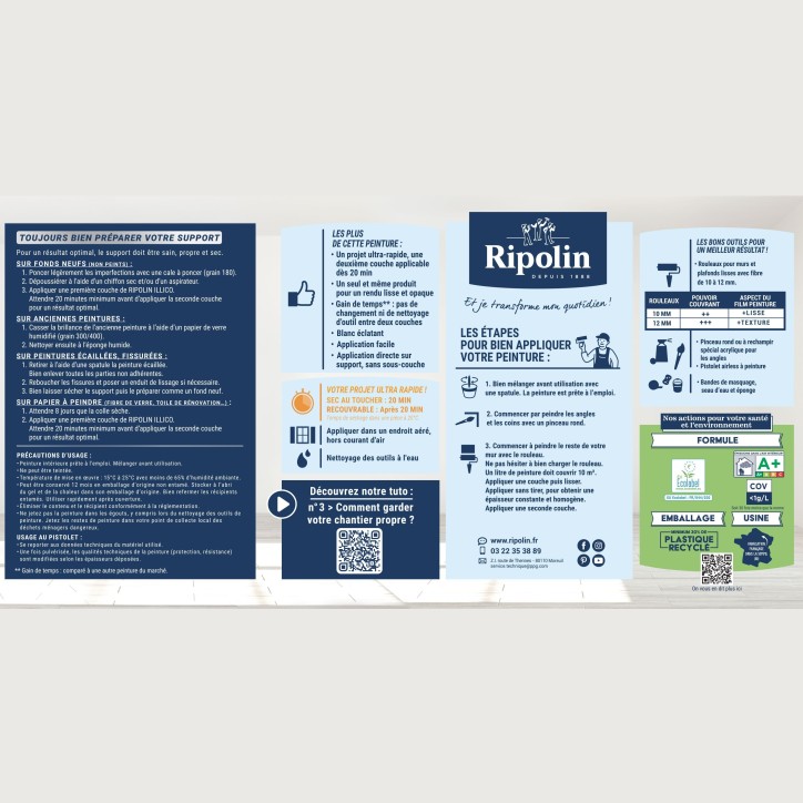Peinture murs et plafonds - Blanc - Mat - RIPOLIN - Illico - 10 L Peinture murs et plafonds - Blanc - Mat - RIPOLIN - Illico - 10 L