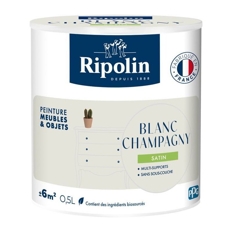 Peinture meuble et objet - Blanc champagny - Satiné - Ripolin - 0,5L