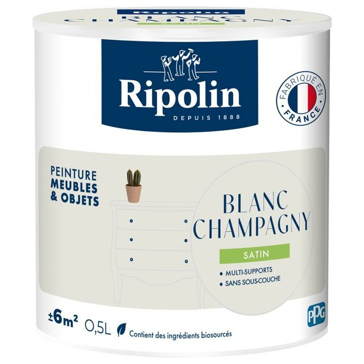 Peinture meuble et objet - Blanc champagny - Satiné - Ripolin - 0,5L
