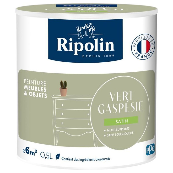 Peinture meuble et objet - Vert gaspesie - Satiné - Ripolin - 0,5L Peinture meuble et objet - Vert gaspesie - Satiné - Ripolin - 0,5L