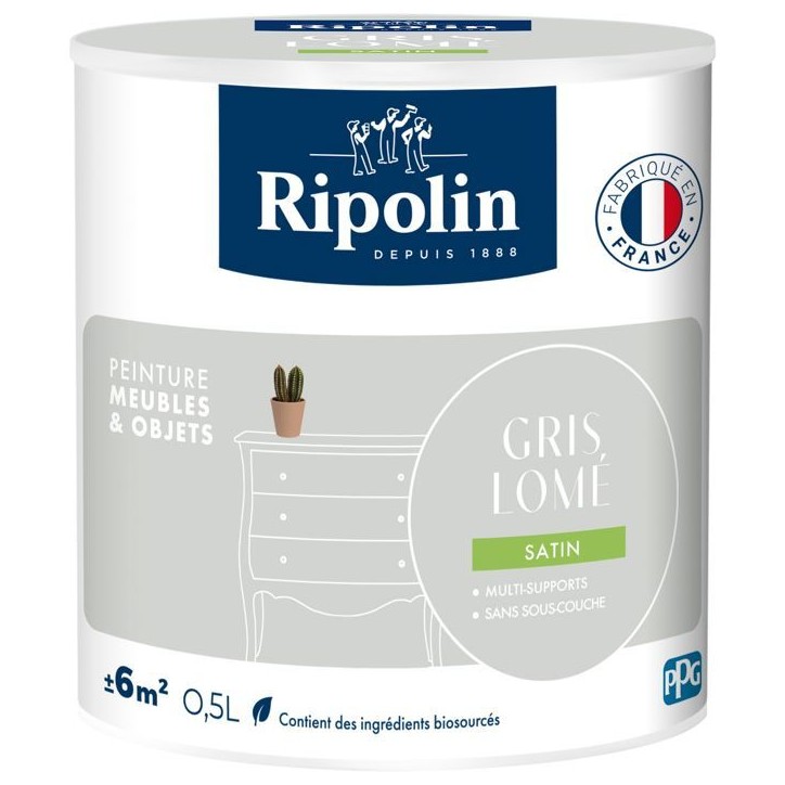 Peinture meuble et objet - Gris lomé - Satiné - Ripolin - 0,5L Peinture meuble et objet - Gris lomé - Satiné - Ripolin - 0,5L