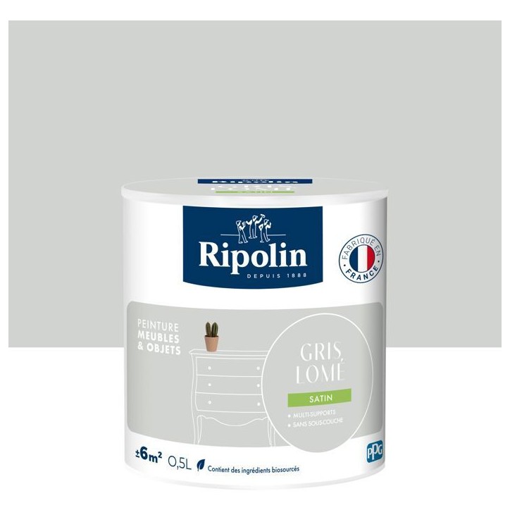 Peinture meuble et objet - Gris lomé - Satiné - Ripolin - 0,5L Peinture meuble et objet - Gris lomé - Satiné - Ripolin - 0,5L