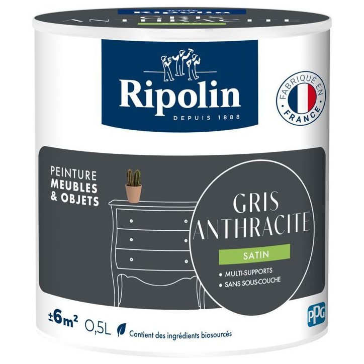 Peinture meuble et objet - Gris anthracite - Satiné - Ripolin - 0,5L Peinture meuble et objet - Gris anthracite - Satiné - Ripolin - 0,5L