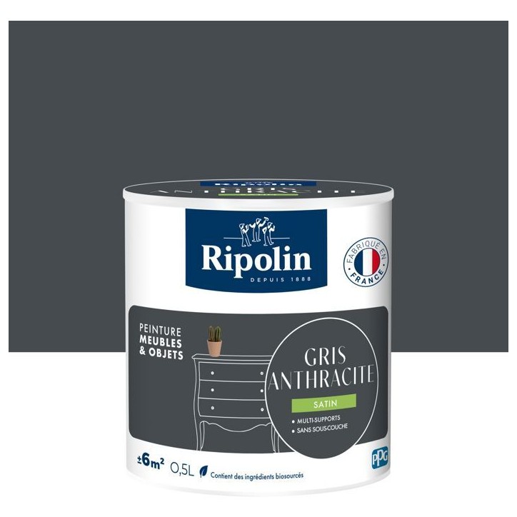 Peinture meuble et objet - Gris anthracite - Satiné - Ripolin - 0,5L Peinture meuble et objet - Gris anthracite - Satiné - Ripolin - 0,5L