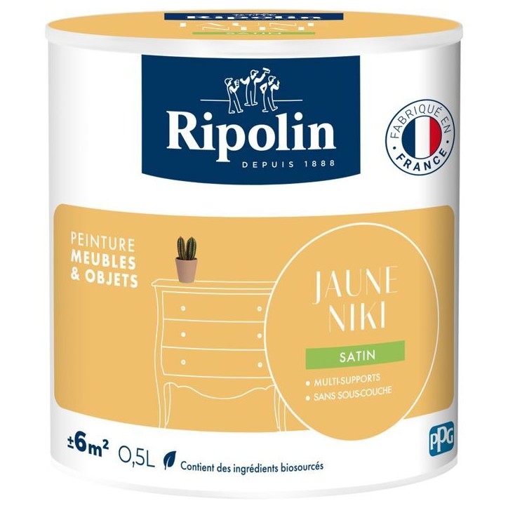 Peinture meuble et objet - Jaune niki - Satiné - Ripolin - 0,5L Peinture meuble et objet - Jaune niki - Satiné - Ripolin - 0,5L