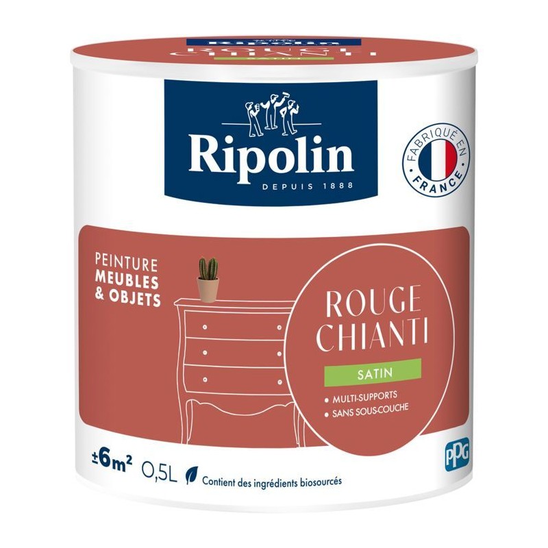 Peinture meuble et objet - Rouge chianti - Satiné - Ripolin - 0,5L