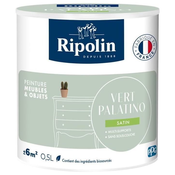 Peinture meuble et objet - Vert palatino - Satiné - Ripolin - 0,5L Peinture meuble et objet - Vert palatino - Satiné - Ripolin - 0,5L