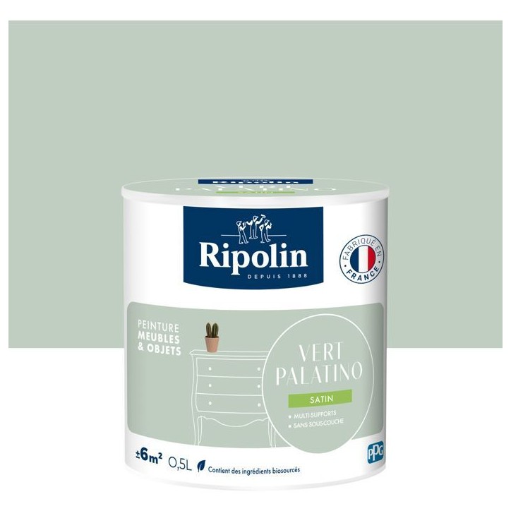 Peinture meuble et objet - Vert palatino - Satiné - Ripolin - 0,5L Peinture meuble et objet - Vert palatino - Satiné - Ripolin - 0,5L