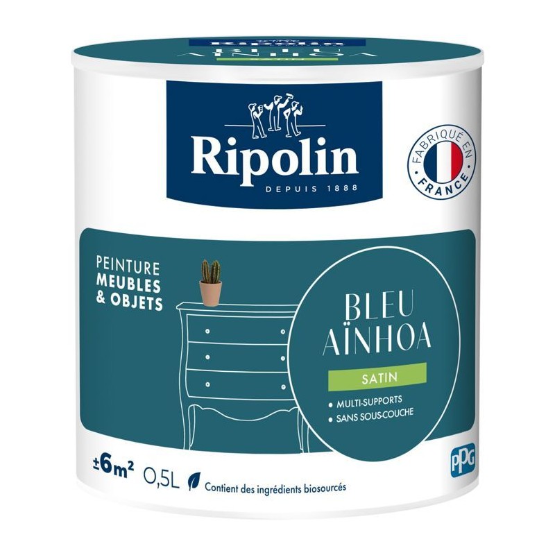 Peinture meuble et objet - Bleu ainhoa - Satiné - Ripolin - 0,5L