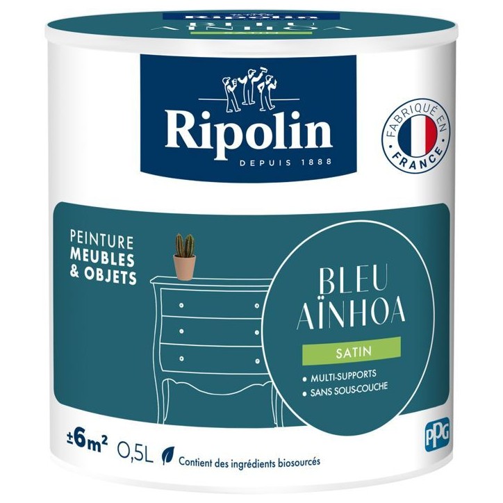 Peinture meuble et objet - Bleu ainhoa - Satiné - Ripolin - 0,5L Peinture meuble et objet - Bleu ainhoa - Satiné - Ripolin - 0,5L