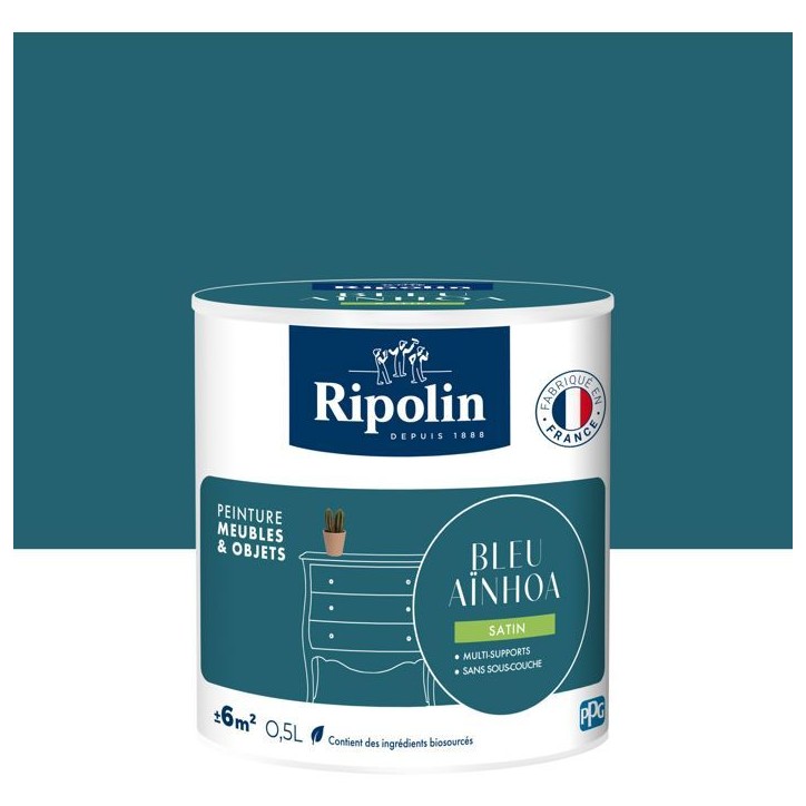 Peinture meuble et objet - Bleu ainhoa - Satiné - Ripolin - 0,5L Peinture meuble et objet - Bleu ainhoa - Satiné - Ripolin - 0,5L