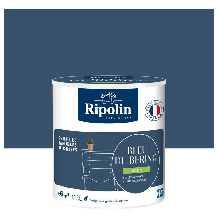 Peinture meuble et objet - Bleu de bering - Satiné - Ripolin - 0,5L Peinture meuble et objet - Bleu de bering - Satiné - Ripolin - 0,5L