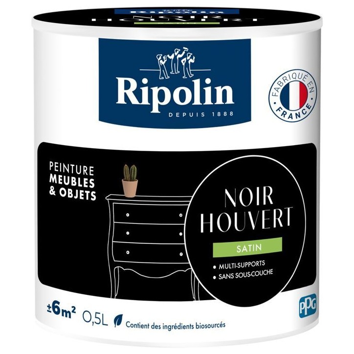Peinture meuble et objet - Noir houvert - Satiné - Ripolin - 0,5L Peinture meuble et objet - Noir houvert - Satiné - Ripolin - 0,5L