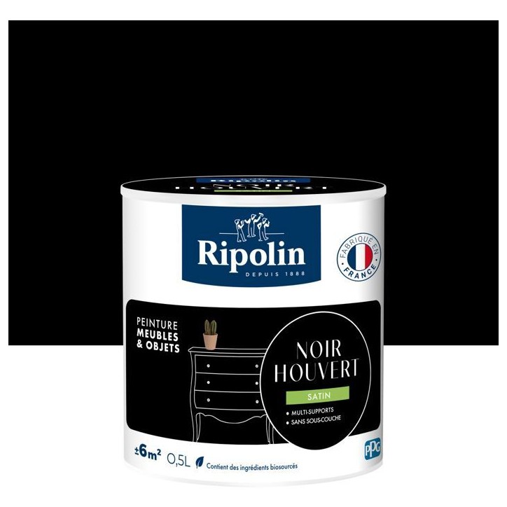 Peinture meuble et objet - Noir houvert - Satiné - Ripolin - 0,5L Peinture meuble et objet - Noir houvert - Satiné - Ripolin - 0,5L