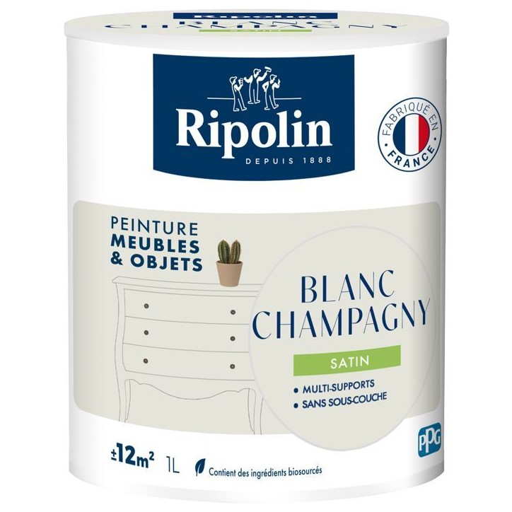 Peinture meuble et objet - Blanc champagny - Satiné - Ripolin - 1L