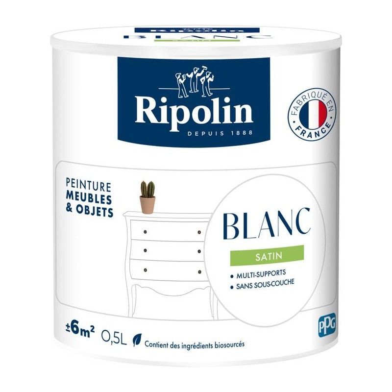 Peinture meuble et objet - Blanc - Satiné - Ripolin - 0,5L