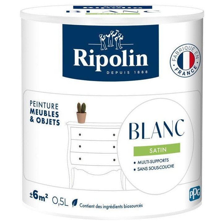 Peinture meuble et objet - Blanc - Satiné - Ripolin - 0,5L Peinture meuble et objet - Blanc - Satiné - Ripolin - 0,5L