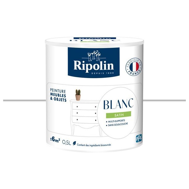 Peinture meuble et objet - Blanc - Satiné - Ripolin - 0,5L Peinture meuble et objet - Blanc - Satiné - Ripolin - 0,5L