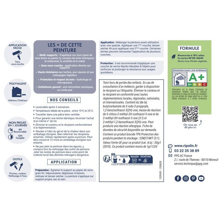 Peinture meuble et objet - Blanc - Satiné - Ripolin - 1L Peinture meuble et objet - Blanc - Satiné - Ripolin - 1L