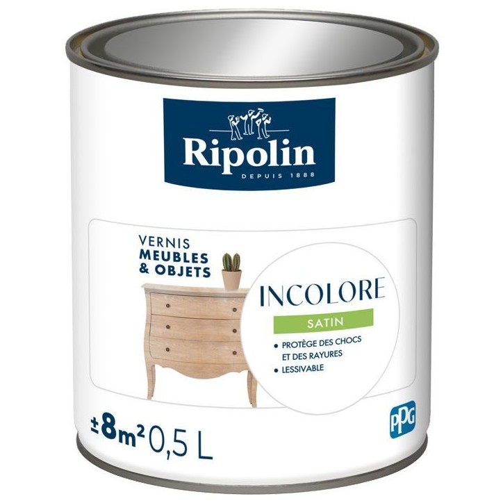 Peinture meuble et objet - Satin incolore - Satiné - Ripolin - 0,5L Peinture meuble et objet - Satin incolore - Satiné - Ripolin - 0,5L