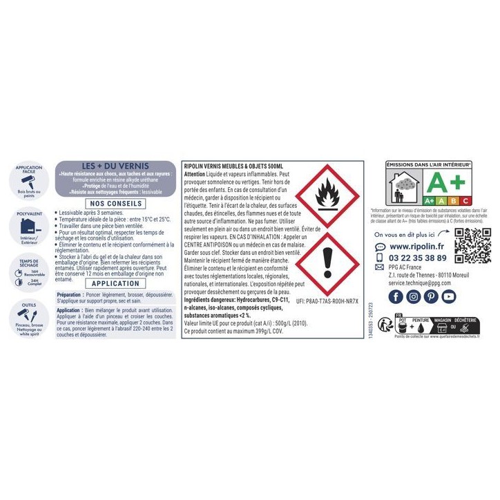Peinture meuble et objet - Satin incolore - Satiné - Ripolin - 0,5L Peinture meuble et objet - Satin incolore - Satiné - Ripolin - 0,5L