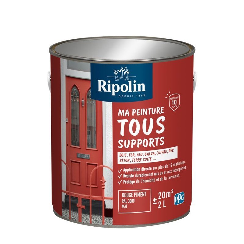 Peinture multi-supports - Rouge piment - RAL 3000 - Mat - Ripolin - 2L