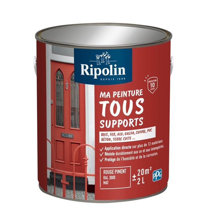 Peinture multi-supports - Rouge piment - RAL 3000 - Mat - Ripolin - 2L Peinture multi-supports - Rouge piment - RAL 3000 - Mat - Ripolin - 2L