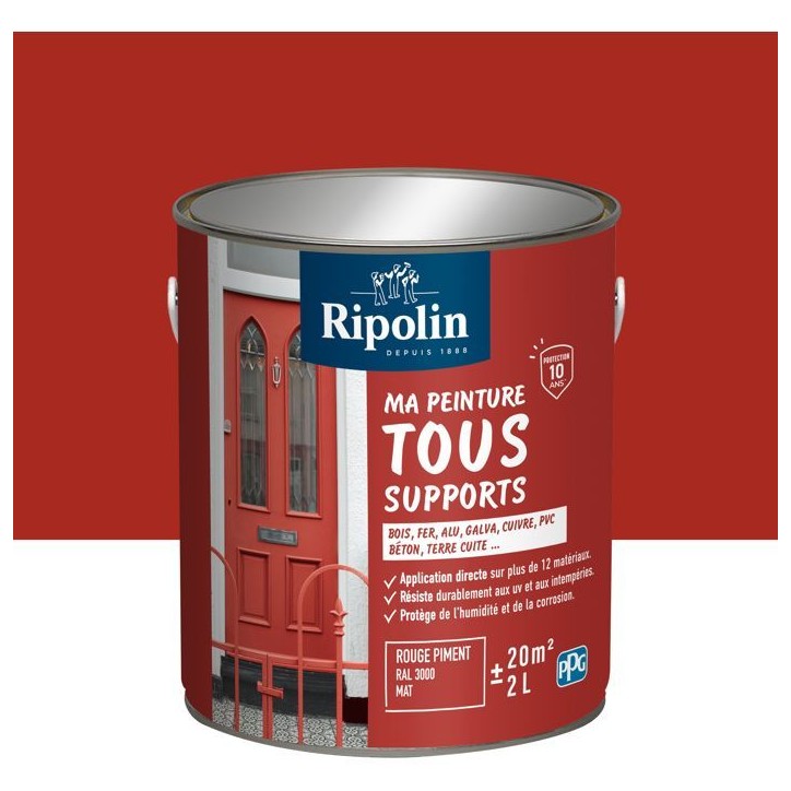 Peinture multi-supports - Rouge piment - RAL 3000 - Mat - Ripolin - 2L Peinture multi-supports - Rouge piment - RAL 3000 - Mat - Ripolin - 2L