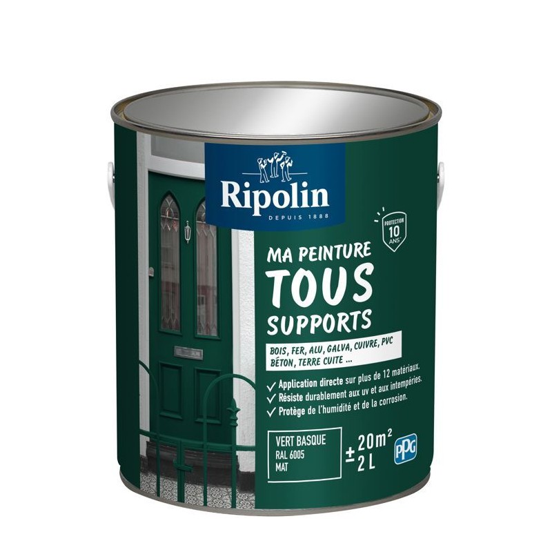 Peinture multi-supports - Vert basque - RAL 6005 - Mat - Ripolin - 2L