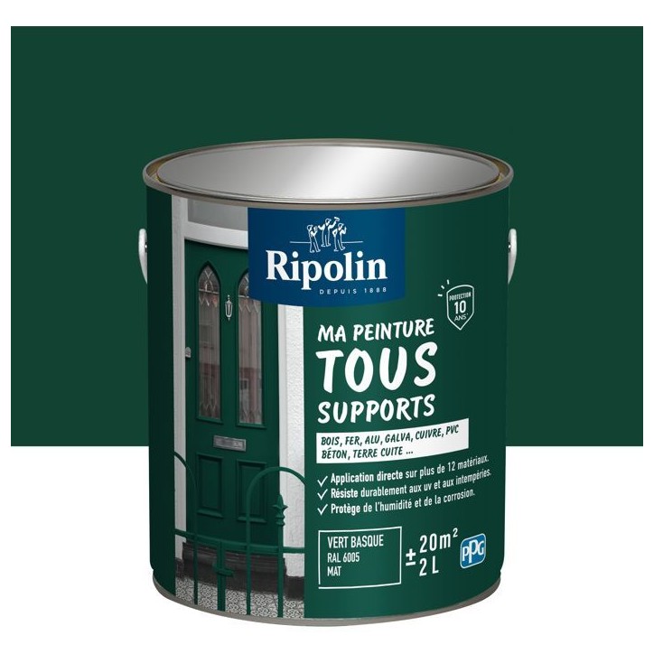 Peinture multi-supports - Vert basque - RAL 6005 - Mat - Ripolin - 2L Peinture multi-supports - Vert basque - RAL 6005 - Mat - Ripolin - 2L