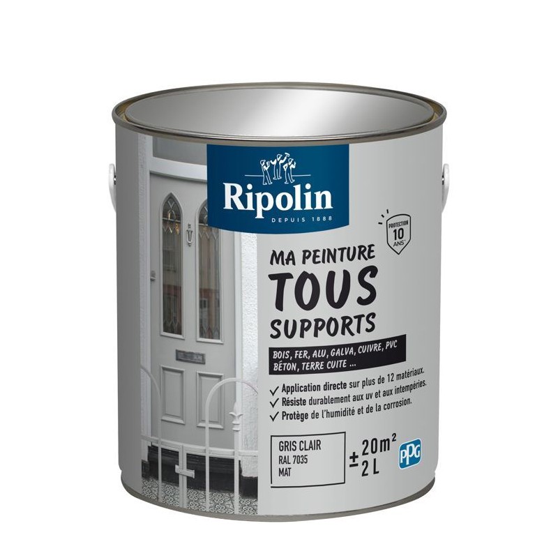 Peinture multi-supports - Gris clair - RAL 7035 - Mat - Ripolin - 2L