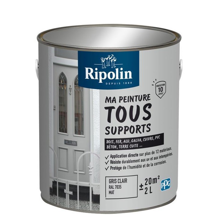 Peinture multi-supports - Gris clair - RAL 7035 - Mat - Ripolin - 2L