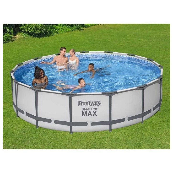 Kit Piscine hors sol tubulaire BESTWAY Steel Pro Max™- 457 x 107 cm - Ronde (Avec pompe de filtration, échelle + bâche) Kit Piscine hors sol tubulaire BESTWAY Steel Pro Max™- 457 x 107 cm - Ronde (Avec pompe de filtration, échelle + bâche)