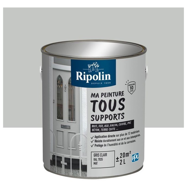 Peinture multi-supports - Gris clair - RAL 7035 - Mat - Ripolin - 2L