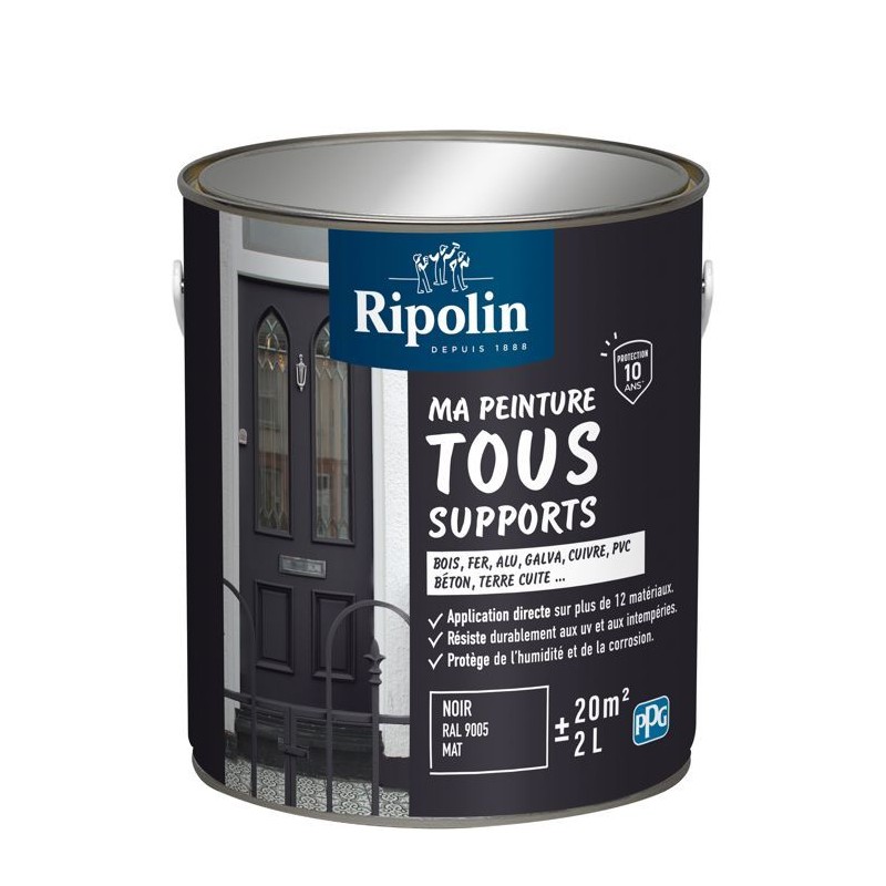 Peinture multi-supports - Noir - RAL 9005 - Mat - Ripolin - 2L