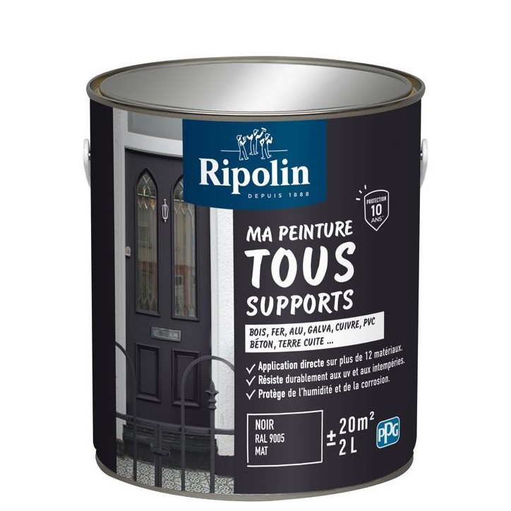 Peinture multi-supports - Noir - RAL 9005 - Mat - Ripolin - 2L Peinture multi-supports - Noir - RAL 9005 - Mat - Ripolin - 2L