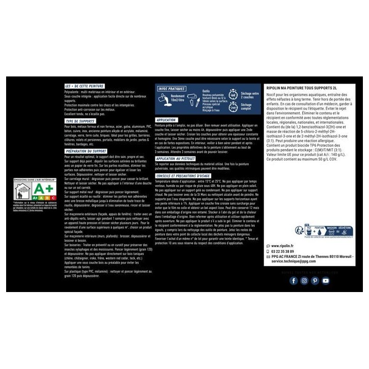 Peinture multi-supports - Noir - RAL 9005 - Mat - Ripolin - 2L Peinture multi-supports - Noir - RAL 9005 - Mat - Ripolin - 2L