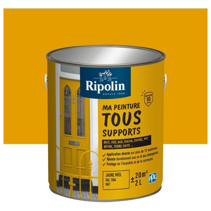 Peinture multi-supports - Jaune miel - RAL 1004 - Mat - Ripolin - 2L Peinture multi-supports - Jaune miel - RAL 1004 - Mat - Ripolin - 2L